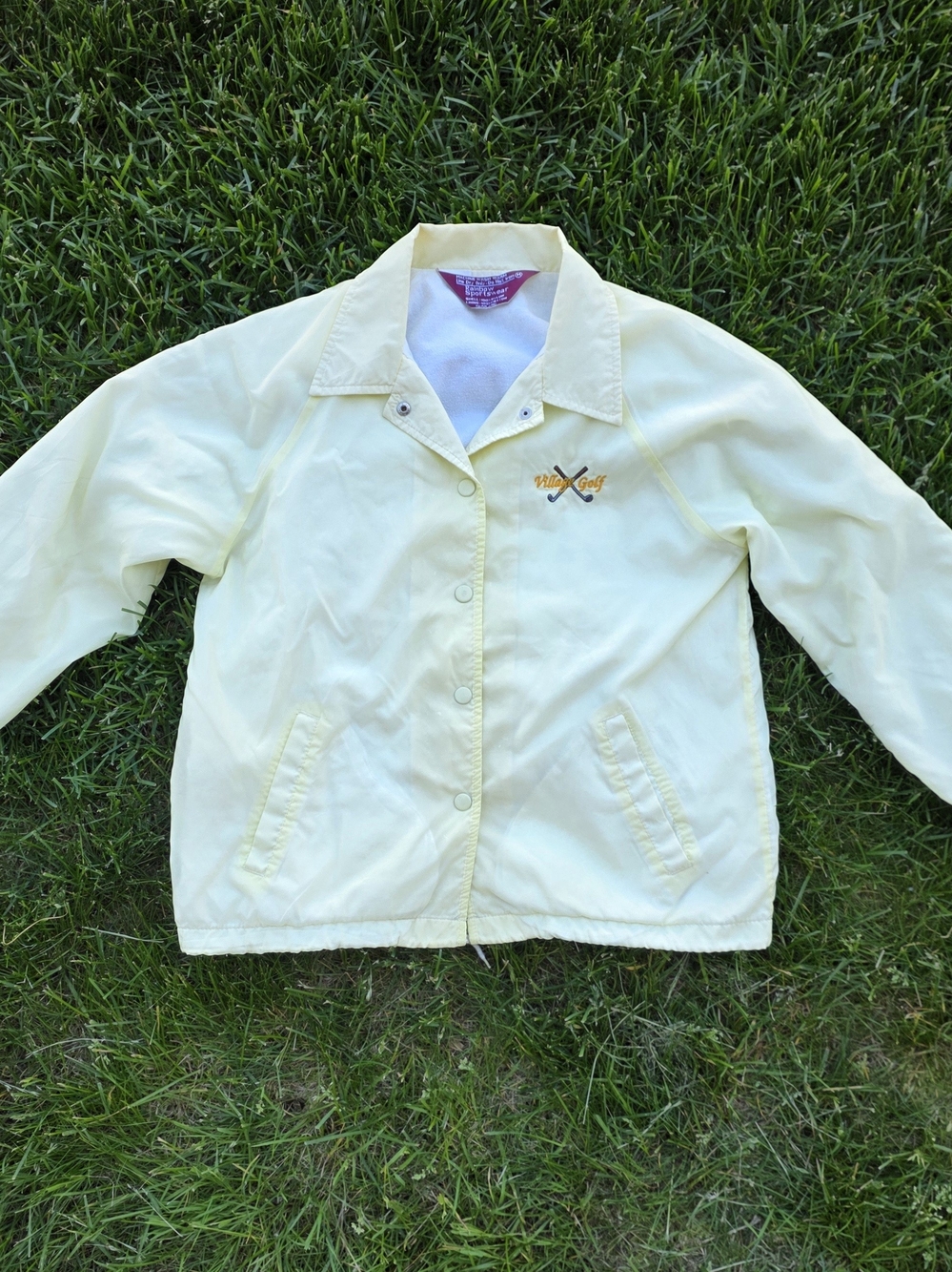 Vintage Village Golf Coach Jacket Yellow Snap Front Windbreaker - Picture 6 of 10